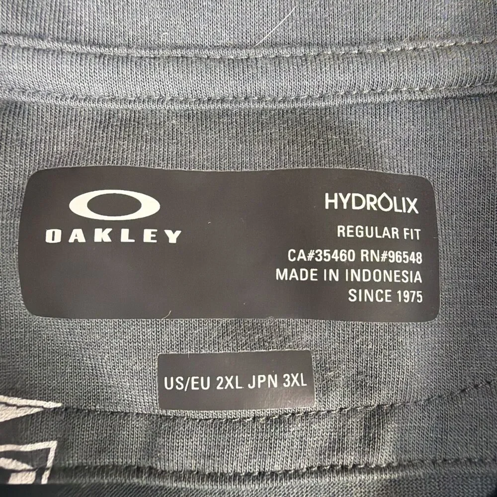 Oakley Hydrolix Golf Flag Print Gray Performance Stretch Polo Shirt Mens Sz XXL